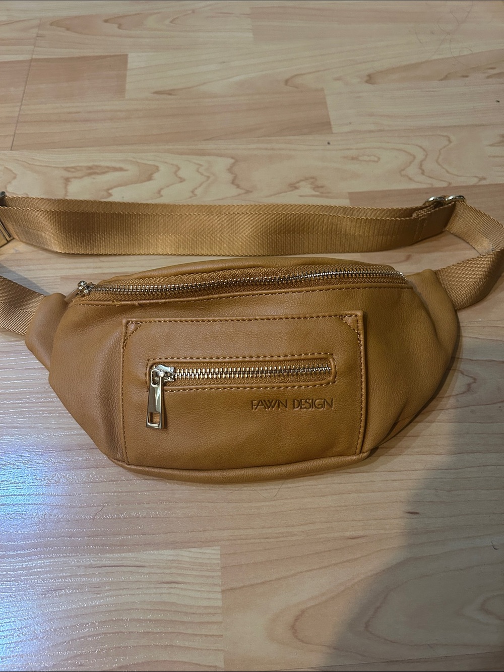 Fawn Design Tan Leather Belt Bag with Gold Hardware